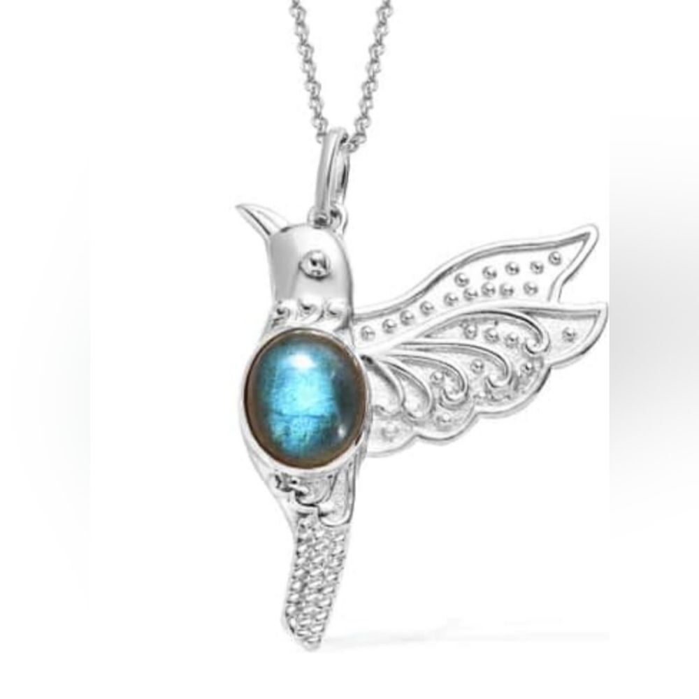 Malagasy Labradorite Hummingbird Pendant Necklace